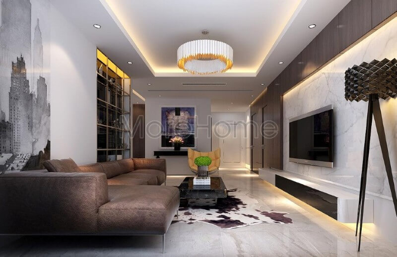 Đá ốp tường vân mây được lựa chọn như là một điểm nhấn mới lạ ở không gian tiếp khách của gia chủ đá ốp tường phòng khách