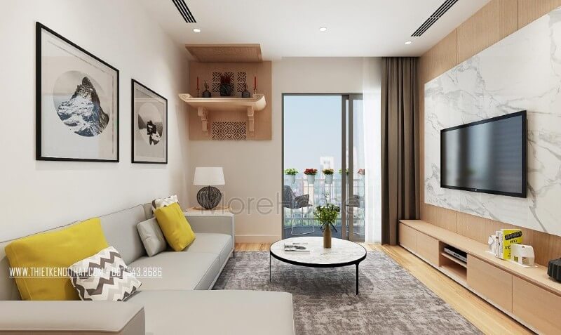 Vách ốp tường đá nhân tạo vân mây được coi là điểm nhấn ấn tượng tạo nên sự tinh tế của khu vực tiếp khách đá ốp tường phòng khách
