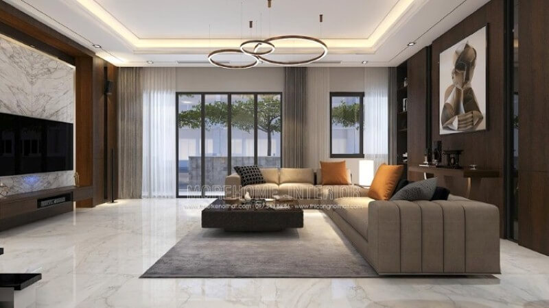 Thiết kế nội thất đá nhân tạo trong không gian nhà