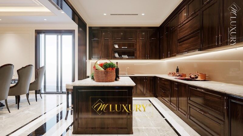 Mẫu đá nhân tạo ốp bếp màu trắng chất lượng cho không gian biệt thự