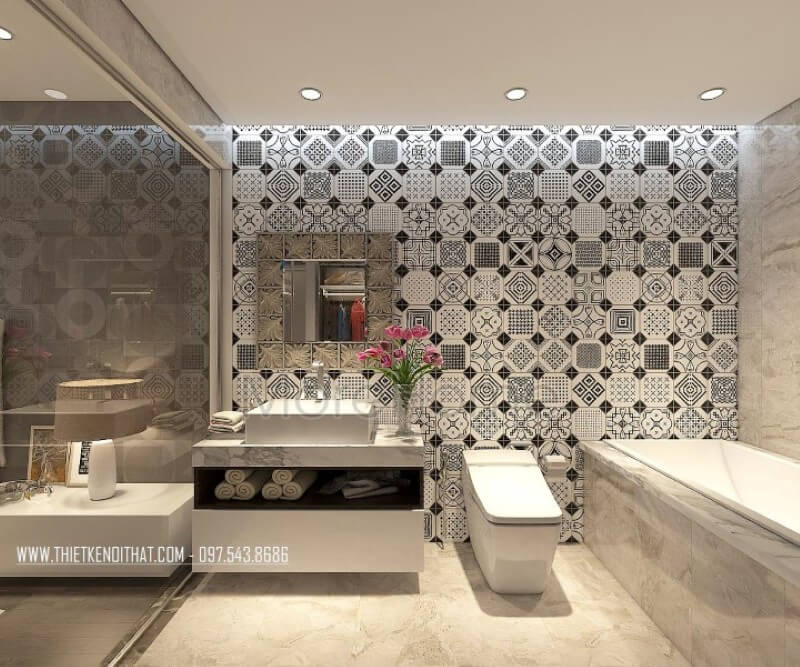 Sử dụng đá ốp lavabo màu trắng cho không gian thêm rộng rãi và sạch sẽ đá ốp phòng tắm