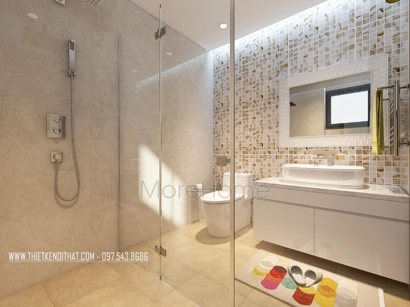 Với những khu vực thường xuyên tiếp xúc với nước, đá nhân tạo ốp tủ lavabo được coi như là vật liệu hoàn hảo cho không gian phòng tắm sang trọng đá ốp phòng tắm