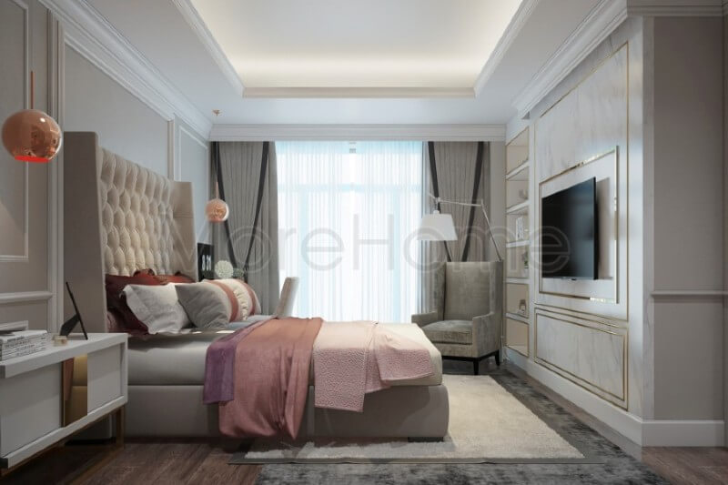 Đá nhân tạo vân mây cao cấp ốp tường tại điểm nhấn hài hòa thêm cho không gian phòng ngủ chung cư đá vân mây
