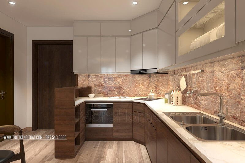 Đá ốp mặt bàn bếp nổi bật với những đường vân đá tinh tế được coi là những chi tiết giúp cân bằng yếu tố thẩm mỹ cho căn nhà, tránh cảm giác nhàm chán và đơn điệu cho không gian sống đá ốp bếp