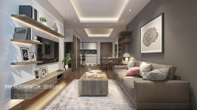 Sofa văng màu xám bọc bọc da thật cao cấp mang đến sự ấn tượng và sang trọng hơn cho phòng khách