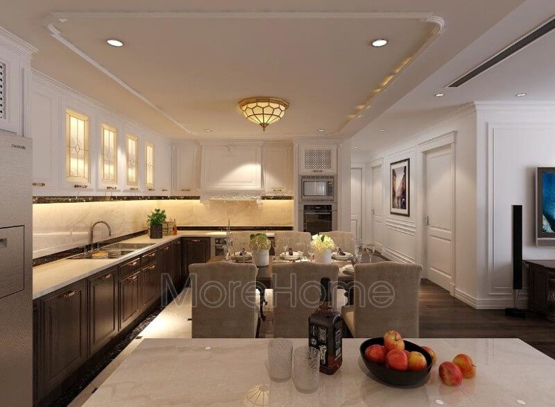 Cửa gỗ màu trắng ở chung cư tạo ra sự ấn tượng mạnh mẽ.