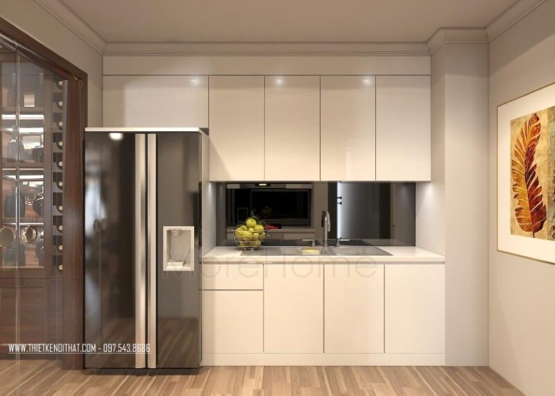 Thiết kế nội thất phòng bếp riêng rẽ với không gian khác nhau nhưng vẫn giữ được tính sang trọng và tiện nghi của không gian.