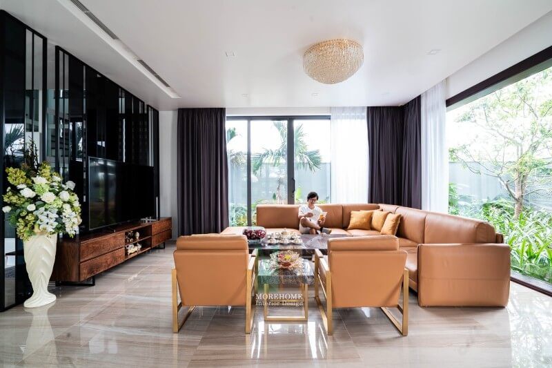 Công trình thi công nội thất phòng khách hiện đại tại biệt thự Hà Tĩnh đã được hoàn thành.