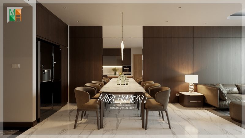 Bộ bàn ăn 6 ghế gỗ tự nhiên bọc nỉ màu nâu hiện đại có thiết kế chắc chắn và đẹp mắt, tạo nên sự cao sang trọng.