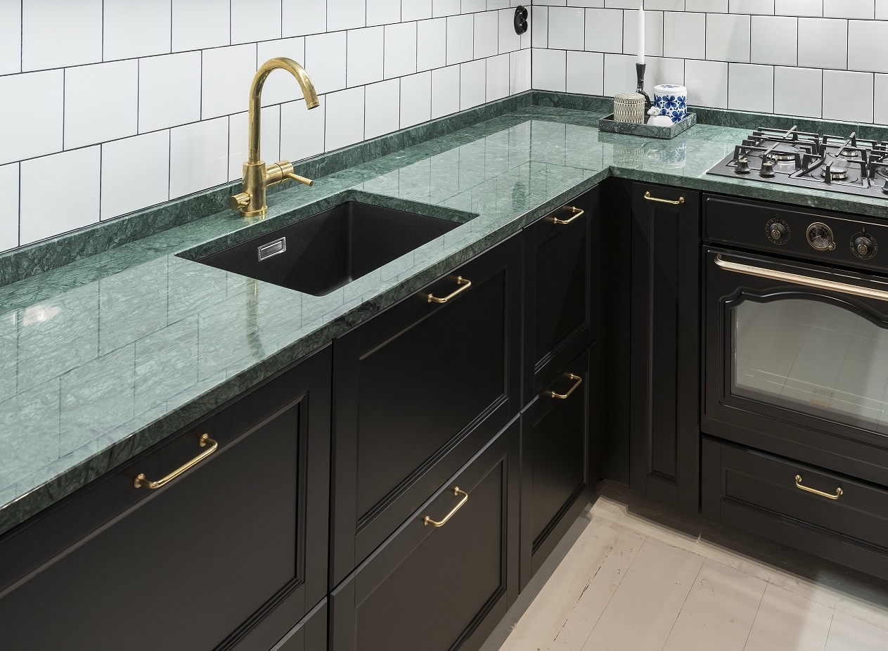 Đá ốp bếp màu xanh